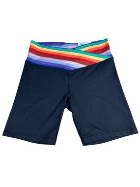 NEW SO High-Rise Black Bike Shorts Rainbow Stripe Women's M Sporty Activewear
